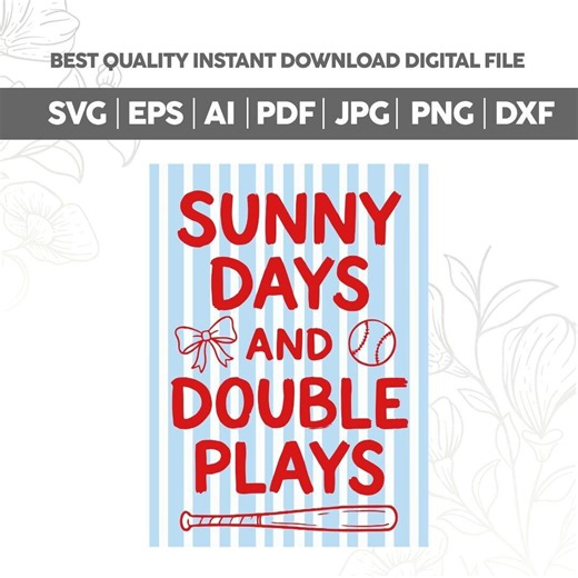 Coquette Sunny Days and Double Plays Baseball Svg Png,preppy Baseball Striped Png,baseball Season Png,trendy Girly Game Day,baseball Mom Png - Etsy