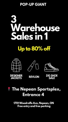 Next Stop Ottawa! 🛒🛍️ 3 Warehouse Sales in 1. Free Entry and Free Parking. Oct.3-9- Truckloads of Deals. 📍Nepean Sportsplex Entrance 4. 1701 Woodroffe Ave., Nepean, ON #warehousesale2023 #truckloadsale #ottawawarehouse