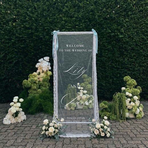 Custom Wedding Welcome Sign With Stand, Romantic Transparent Tulle, Sheer Lace Banner - Etsy