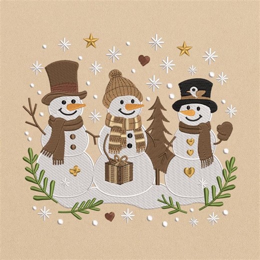 Three Snowmen Embroidery Design, Christmas Snowman Machine Embroidery File, Winter Holiday Stitch Pattern, Digital File - Etsy