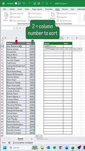 How to Use the SORT Function in Excel! 🔥 | Sort Data Automatically… #excel #exceltricks #exceltips