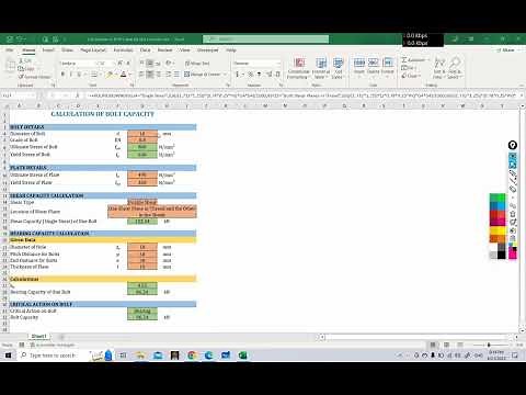 Lecture 5 - Bolt Capacity Calculation (Excel Sheet) - IS 800 (Bearing and Shearing Capacities)