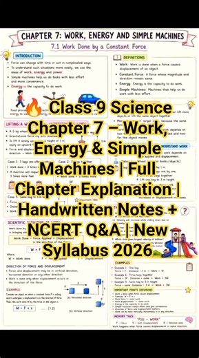 🔥 Class 9 Science book Ch 7 Work, Energy & Simple Machines | Handwritten Notes + NCERT all Q&A