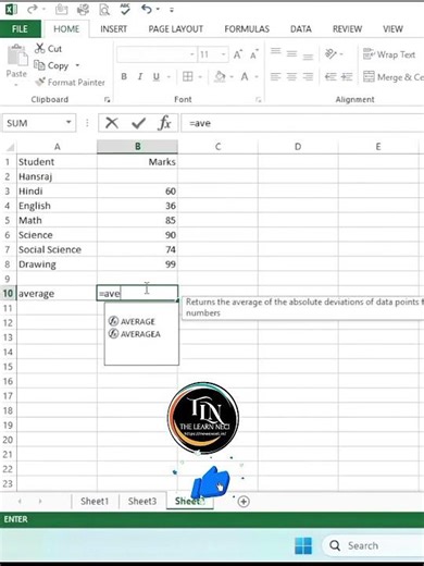 AVERAGE Function in Excel | How to Use Average Formula in Excel #shorts