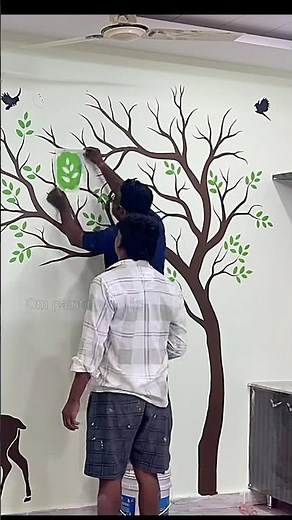 living room single tree stencil wall design