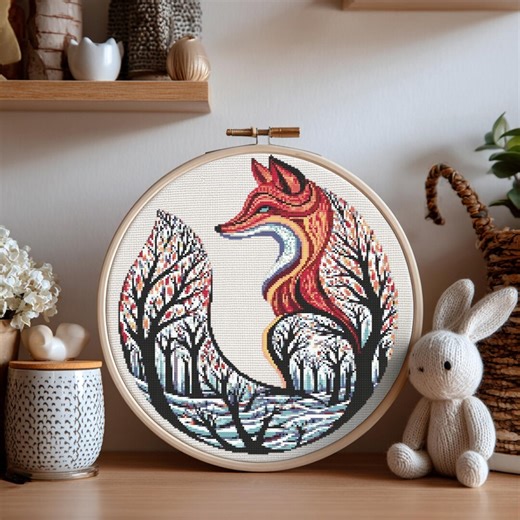 Fox Cross Stitch Pattern Instant PDF Download - Tree Fox Circle Watercolor Cross Stitch Hand Embroidery Forest Woodland Animal Pattern - Etsy