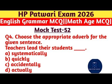 #HP Patwari Exam 2026# | English Grammar MCQ + Math Age Questions | Mock Test 52 | HP GK