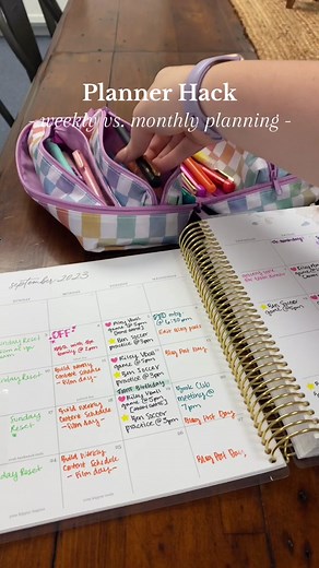 This planner hack is all about setting yourself up for success! Write your plans for the month in advance and expand on the details in your weekly calendar section. This gives you the space to succeed and the repition will help you remember your plans. #plannerinspo #planwithme #plannerhacks #plannerinspiration #plannertok #organizationtok #plannerorganization #monthlyplanner #weeklyplanner