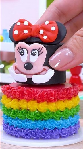 Mini Rainbow Minnie Mouse Cake🌈 Satisfying ASMR | Mini Cake #shorts #asmr #miniature #minicake