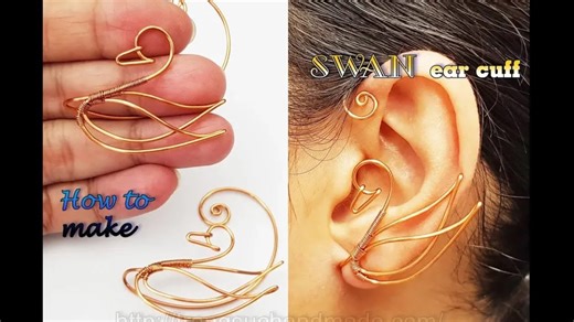 Swan ear cuff - How to make handmade jewelry from copper wire 462