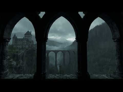 4K Rainfall Beyond the Arches 🏰 Dark Fantasy Window for Deep Sleep