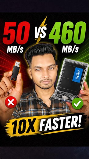 50 MB/s vs 460 MB/s 😳 Pendrive vs SSD #shorts #pendrive #ssd