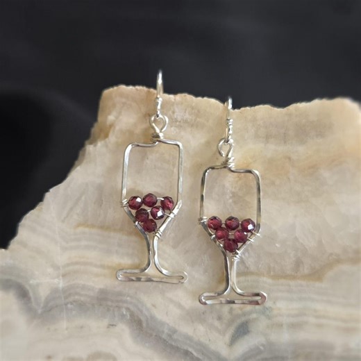 Garnet Wine Glass Earrings, Sterling Silver, Wine Lover Gift - Etsy