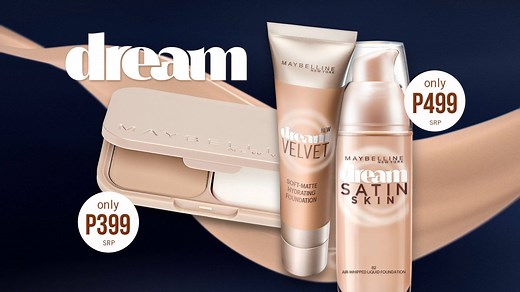 Achieve perfection in many ways with our most-loved Dream Satin Skin Liquid Foundation that gives you a lightweight, airbrush finish and the Dream Velvet Matte Foundation for a hydrating, soft matte finish. Get yours today for ONLY P499 each! | Maybelline New York