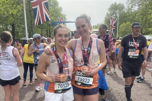 Sisters finish London Marathon side-by-side in memory of lost brother