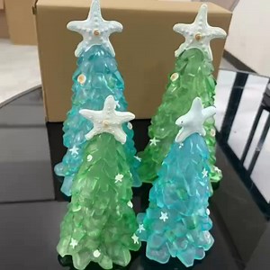 Sea Glass Christmas Tree,New Resin Crystal Sea Glass Tree, Christma Tree Ornament Display, Ocean Beach Resin Christmas Tree, Holiday Ornament Home Decor (4.8in Blue)