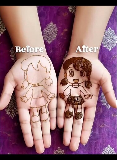 Before vs After Mehndi Art | Cute Cartoon Mehndi Design | Easy Mehndi Transformation #shorts