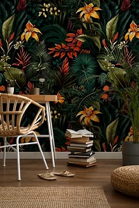 Vintage Botanical Wallpaper Peel and Stick Dark Tropical Plants, Dark Botanical Wallpaper, Peel and Stick Walpaper, Exotic Wallpaper - Etsy