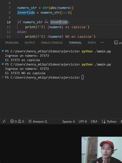 Número capicúa #pythondesdecero #pythonfacil #python #aprendepython #deepvisionh2m @Henry