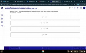 A rectangle's width is 2 meters shorter than its length, l. Its... | Filo