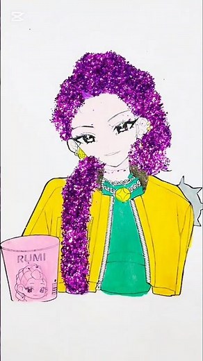 Beautiful Anime Girl Drawing with Glitter Purple Hair ✨ Satisfying Art & Coloring #art #drawing