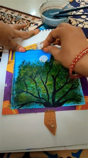 Moonlight Tree Painting with Acrylic & Plastic Crayons | Easy Night Scenery #art