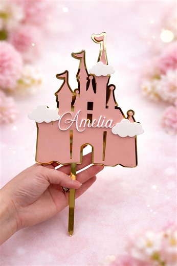 Personalized Princess Castle Cake Topper | Fairytale Birthday Cake Topper | Custom Name Castle Decor | Girl Birthday Party Decoration