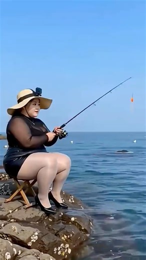 A young woman is sitting while fishing for squid #comedyshorts #funnyshorts #คลิปตลก #funny