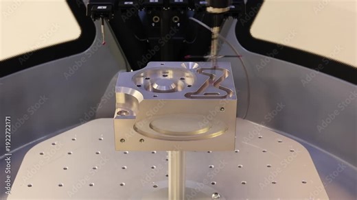 CNC Coordinate Measuring Machine (CMM) Inspecting Precision Machined Aluminum Part with Touch Probe, 4K