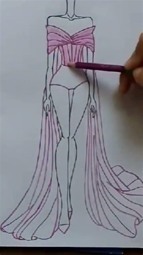 🌸 Pink Flowing Evening Gown Design 👗✨ Fashion Illustration Drawing Tutorial