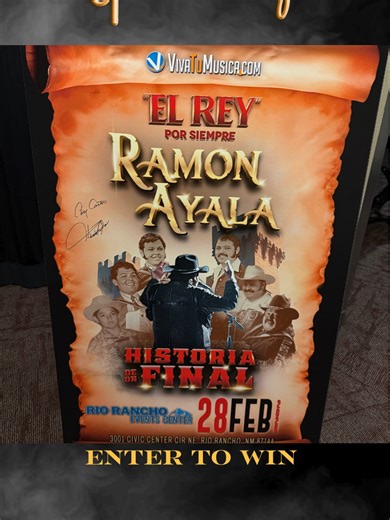📢Ramon Ayala FANS 📢 Enter to win this AUTOGRAPHED Ramon Ayala show sign from the 2/28 Historia De Un Final show at the Rio Rancho Events Center. To Enter: 1. Like/Follow our Facebook, Instagram, and TikTok pages. 2. Share this post and tag us (tag us or it doesn't count) 3. Tag 3 friends on the post. 4. DM us your name, email address, and age. Failing to complete all the above steps disqualifies you from the giveaway. Winners must be at least 18 years old. Winners will be announced via email (
