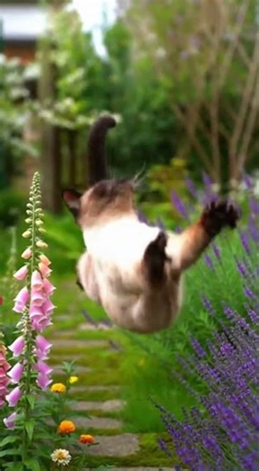 Siamese Cat's Epic Leap #CatGoals #ButterflyChase