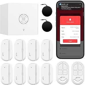 CPVAN WiFi Alarm System for Home Security, DIY Wireless Home Alarm System with 8 Door Window Sensor, 2 Remote Control, 2 RFID Card (Style-2)