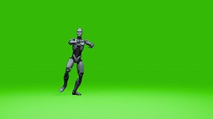 Robot performing various actions on green screen. Green screen chromakey