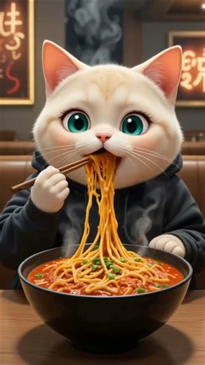Cat Eating Spicy Ramen 🌶🍜🐱|| Cute Reaction || #shortsfeed #shorts #cat #foryou #funny #noodles