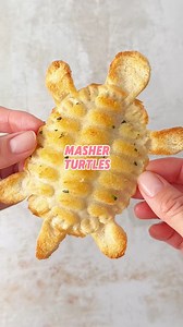 18M views · 61K reactions | All you need is 2 slices of bread and a masher to make these super cute (and easy!) masher turtles. Press your masher into the bread as shown, add your filling (I went for cheese and tomato sauce), seal with a fork and bake until golden. Finally, brush with garlic butter to make them extra delicious. #funfoodideas #cutefood #animalshapedfood #mashertoast #funtoast | The Fast Foodie | Facebook