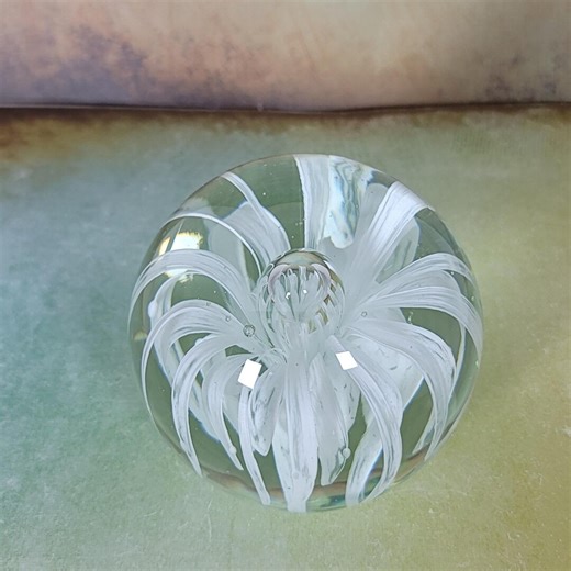 Paperweight Studio Hand-blown Glass Art With Internal White Flower Pattern MCM or Art Deco - Etsy