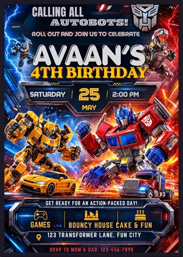 Transformers Birthday Invitation, Calling All Autobots Party (digital Download) - Etsy