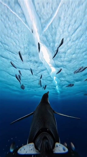 Penguin POV: Diving Under Antarctic Ice Reveals Glowing Structure #AntarcticaMystery #OceanDiscovery