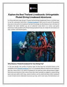 Explore the Best Thailand Liveaboards Unforgettable Phuket Diving Liveaboard Adventures - SlideServe