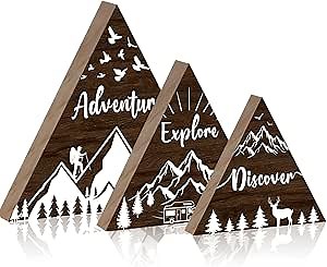 Jetec 3 Pcs Wooden Mountain Sign Woodland Decor for Cabin, Brown