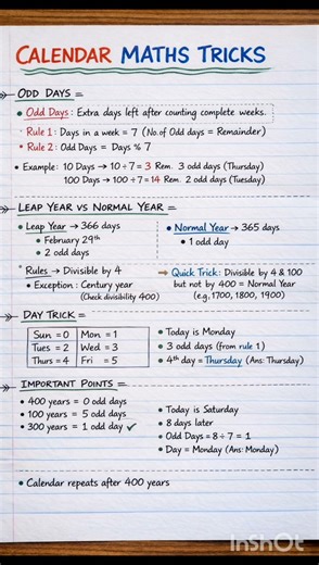 How to Solve Calendar Questions | Shortcut Tricks Notes#calendar maths tricks#calendar questions,