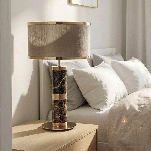 Marble Table Lamp, Gold Base, Fabric Shade, Modern Bedside Lighting - Etsy