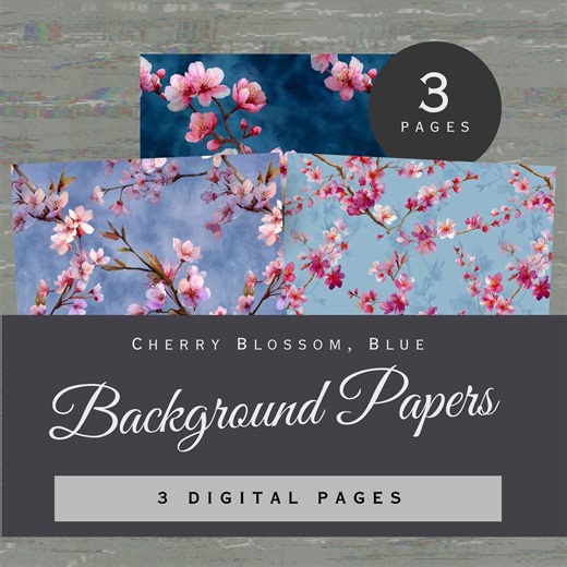 Cherry Blossom Background Papers, Floral Vintage Paper, Blue (digital Download) - Etsy