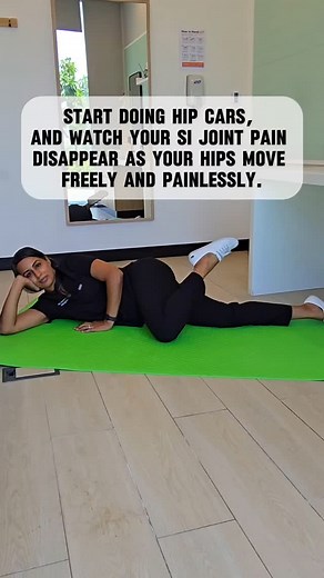 Haleema Khan on Instagram: "Struggling with SI joint pain? Hip CARS (Controlled Articular Rotations) might be the game-changer you need! This mobility exercise targets the hip joint, helping to relieve tension and stabilise the pelvis. Add it to your routine, and watch your SI pain disappear! Side-Lying Hip CARS: 1️⃣ Lie on your side with your bottom leg straight and your top knee bent at a 90-degree angle. 2️⃣ Lift your top knee and tap it down in front of your body, then slowly lift and tap be