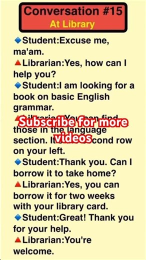 Daily Conversation #15|dialogue between librarian and student