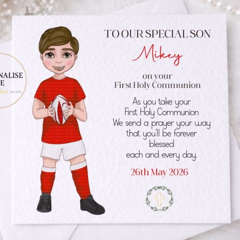 Personalised First Holy Communion Card Boy | Rugby Communion Card | Irish Communion Card | Godson Communion Gift - Etsy