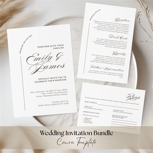 Wedding Invitation Bundle Canva Templates, Invitation, Details & RSVP Cards, Editable Wedding Suite - Etsy Canada