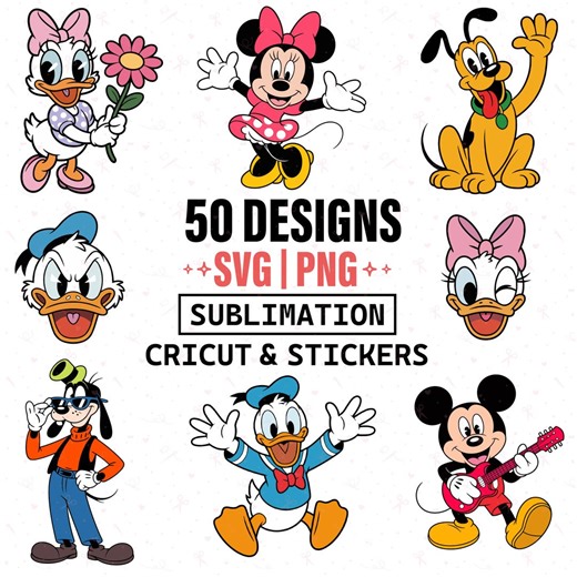 Mickey and Friends SVG Bundle, 50 SVG PNG Disney Characters for Cricut, Kids Birthday Party Shirt Design, Instant Download - Etsy