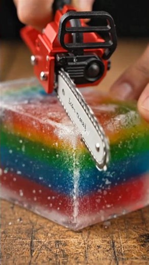 Mini Chainsaw vs Frozen Colored Jelly Block 🌈